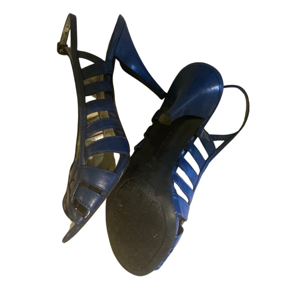 Bandolino Size 7.5 M Peeptoe Slingback Heels Navy Blue